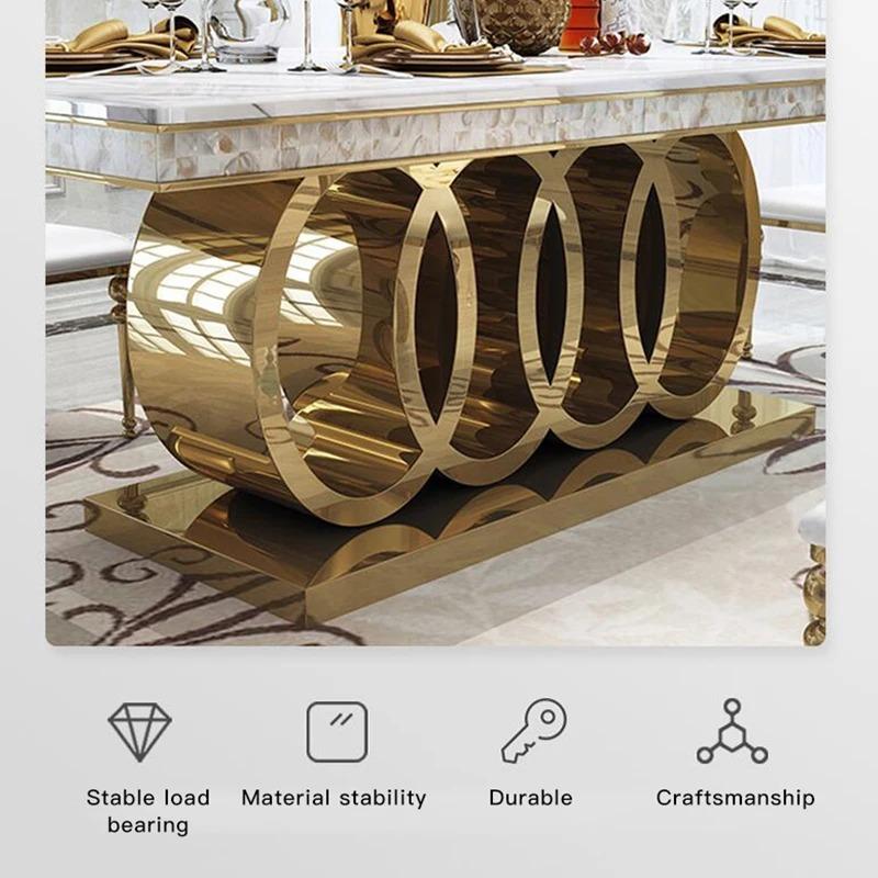 Drenie™ Modern Marble Dining Table & Chairs Set | Stainless Steel Legs & Carved Golden Mesas