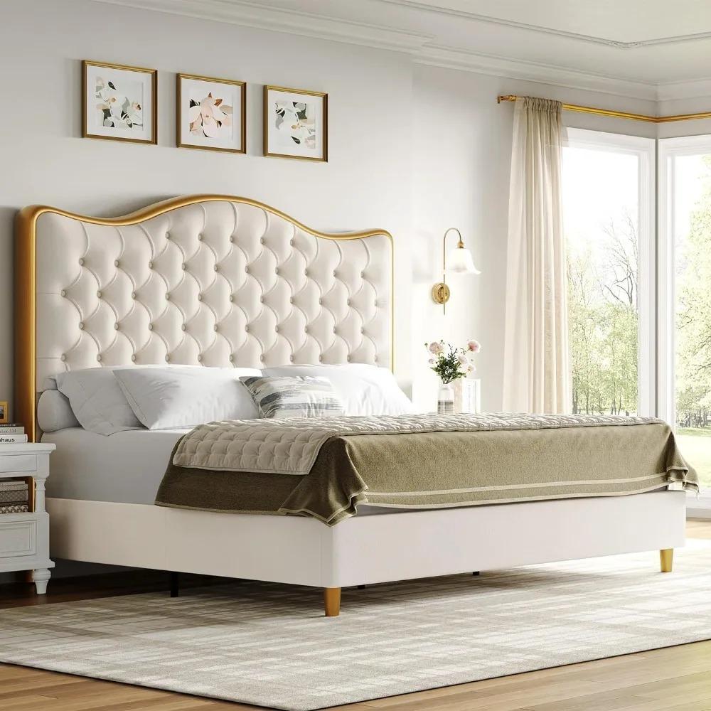 Drenie™ Queen Bed Frame | Upholstered Platform Bed with Tufted Headboard