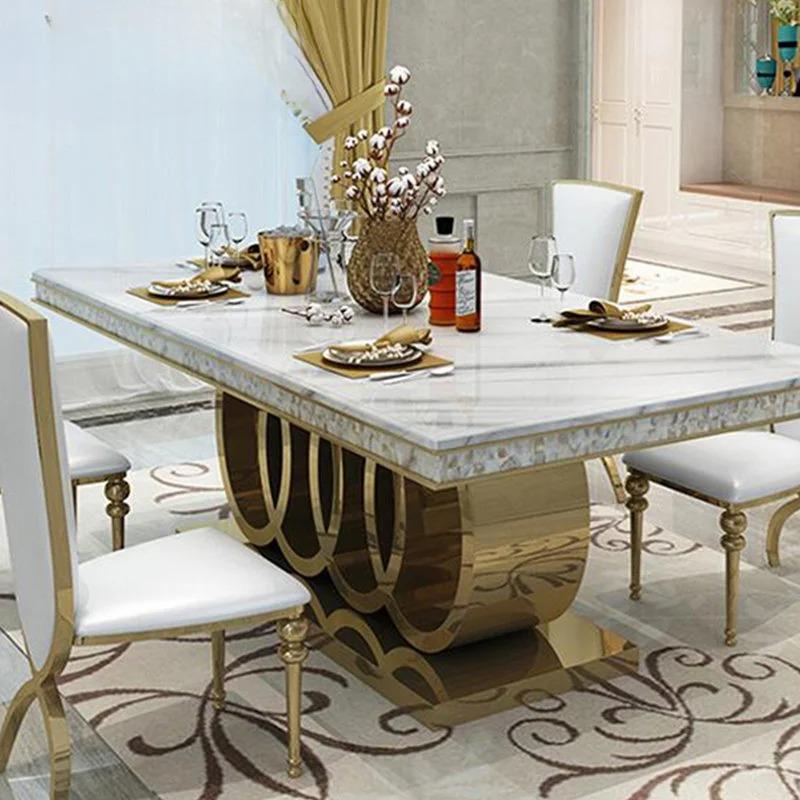 Drenie™ Modern Marble Dining Table & Chairs Set | Stainless Steel Legs & Carved Golden Mesas