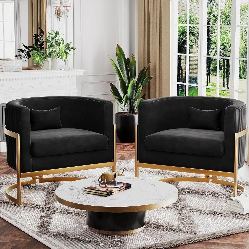 Drenie™ Gold Modern Barrel Accent Chair | Upholstered Sofa Chair for Living Room