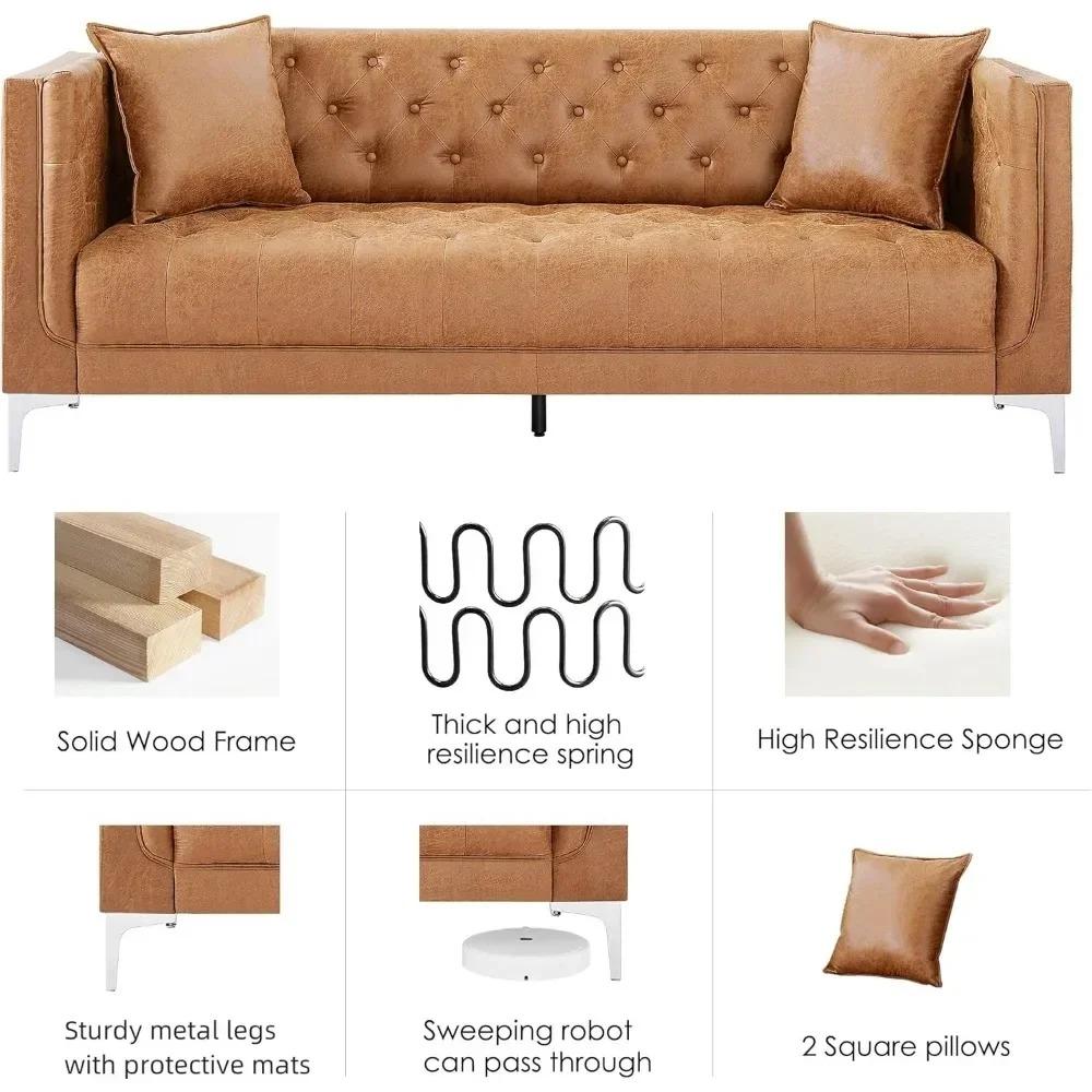 Drenie™ Handmade Leather 3-Seater Sofa | Deep Seat Button Tufted Couch for Living Room