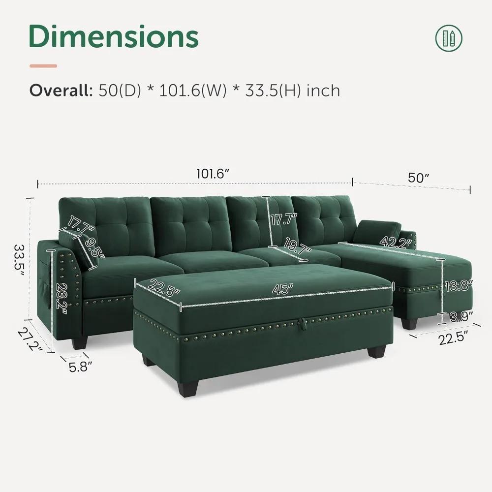 Drenie™ Convertible Sectional Sofa Set with Storage Ottoman | Reversible Sofa