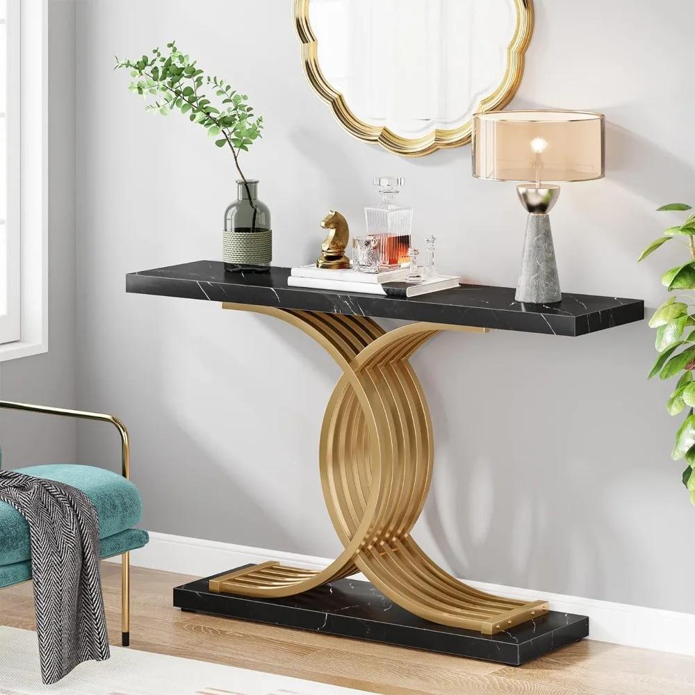 Drenie™ Gold Accent Entryway Table | Modern Geometric Design with Faux Marble