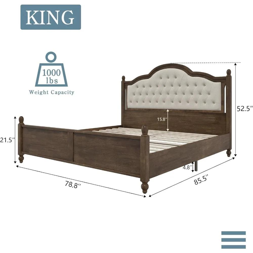 Drenie™ King Wood Platform Bed | Solid Wood Frame with Upholstered Headboard