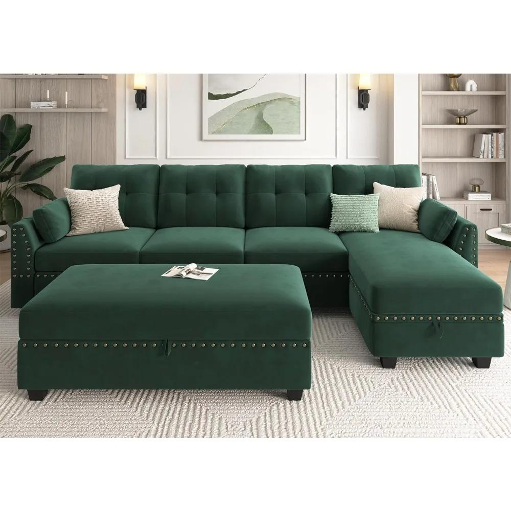 Drenie™ Convertible Sectional Sofa Set with Storage Ottoman | Reversible Sofa