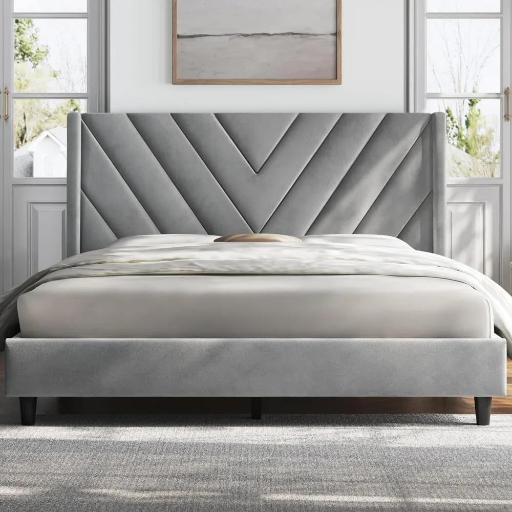 Drenie™ Queen Bed Frame | Upholstered Platform Bed with Tufted Headboard