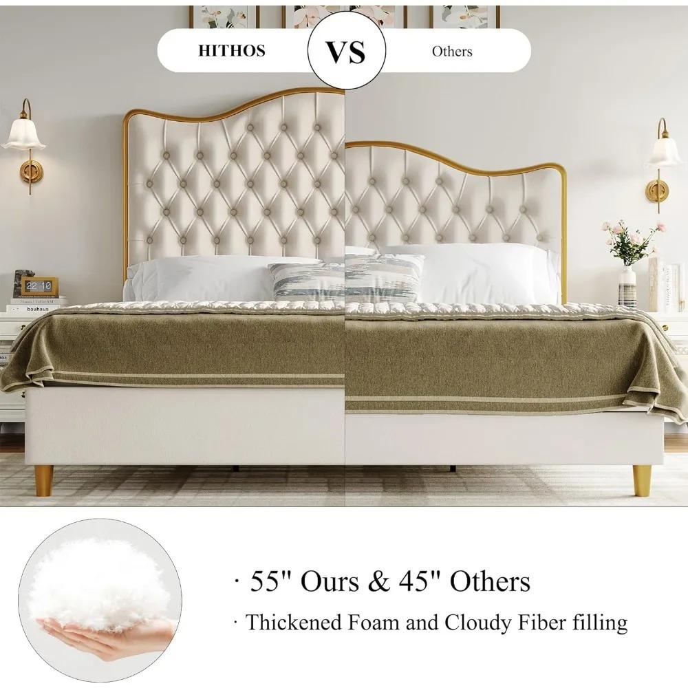 Drenie™ Queen Bed Frame | Upholstered Platform Bed with Tufted Headboard