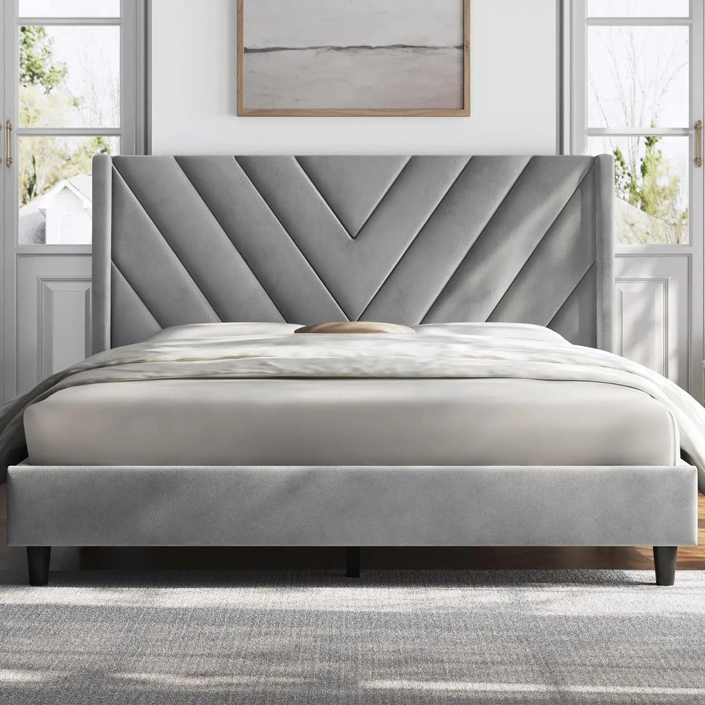 Drenie™ Queen Bed Frame | Upholstered Platform Bed with Tufted Headboard