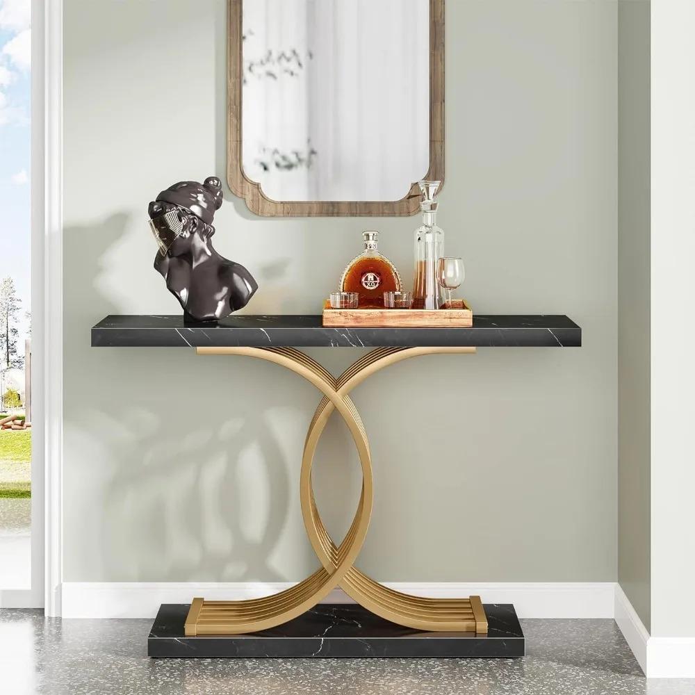 Drenie™ Gold Accent Entryway Table | Modern Geometric Design with Faux Marble