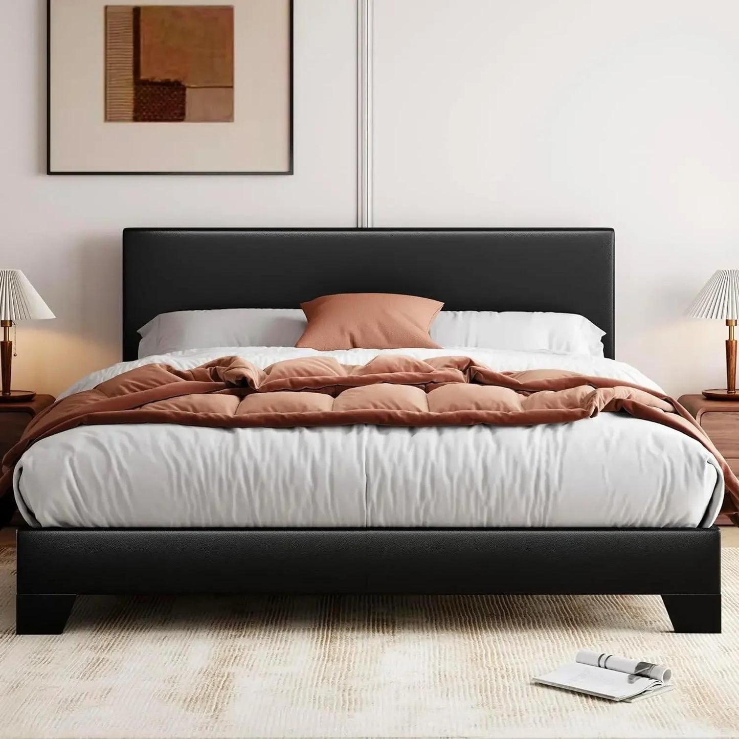 Drenie™ King Size Upholstered Bed Frame | Adjustable Headboard with Wood Slats