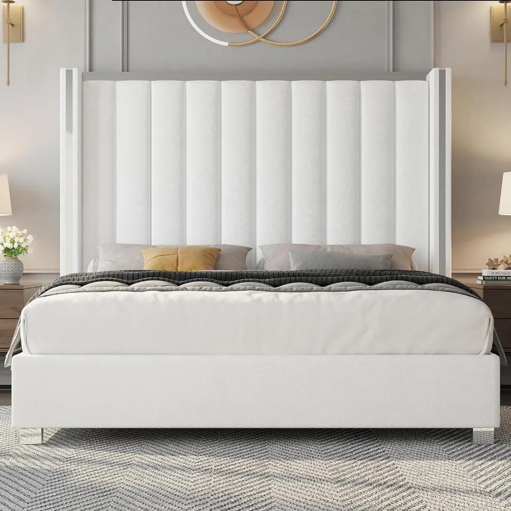 Drenie™ Velvet Upholstered Platform Bed Frame with Tall Headboard - No Box Spring Needed