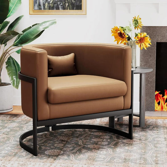 Drenie™ Gold Modern Barrel Accent Chair | Upholstered Sofa Chair for Living Room