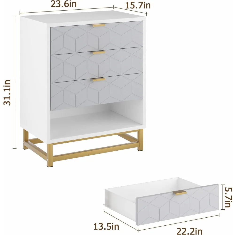 Drenie™ Grey 4-Drawer Dresser | Wood Chest with Metal Legs | Bedroom Storage Organizer