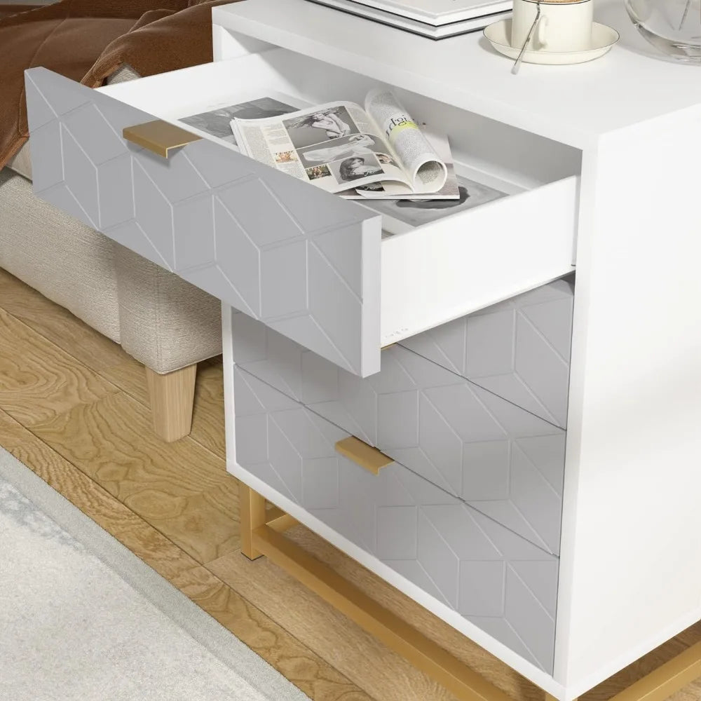 Drenie™ Grey 4-Drawer Dresser | Wood Chest with Metal Legs | Bedroom Storage Organizer