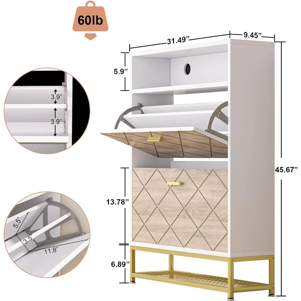 Drenie™ 2-Drawer Shoe Rack Cabinet with LED | 24 Pairs Shoe Organizer