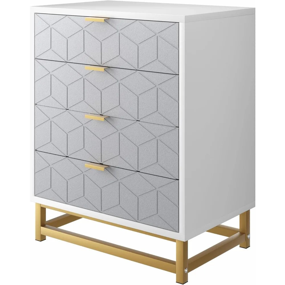 Drenie™ Grey 4-Drawer Dresser | Wood Chest with Metal Legs | Bedroom Storage Organizer