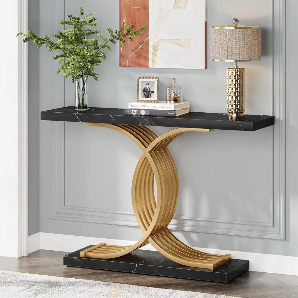 Drenie™ Gold Accent Entryway Table | Modern Geometric Design with Faux Marble