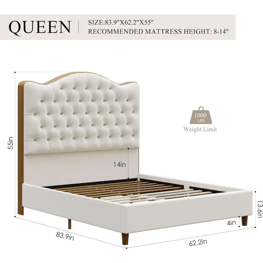 Drenie™ Queen Bed Frame | Upholstered Platform Bed with Tufted Headboard