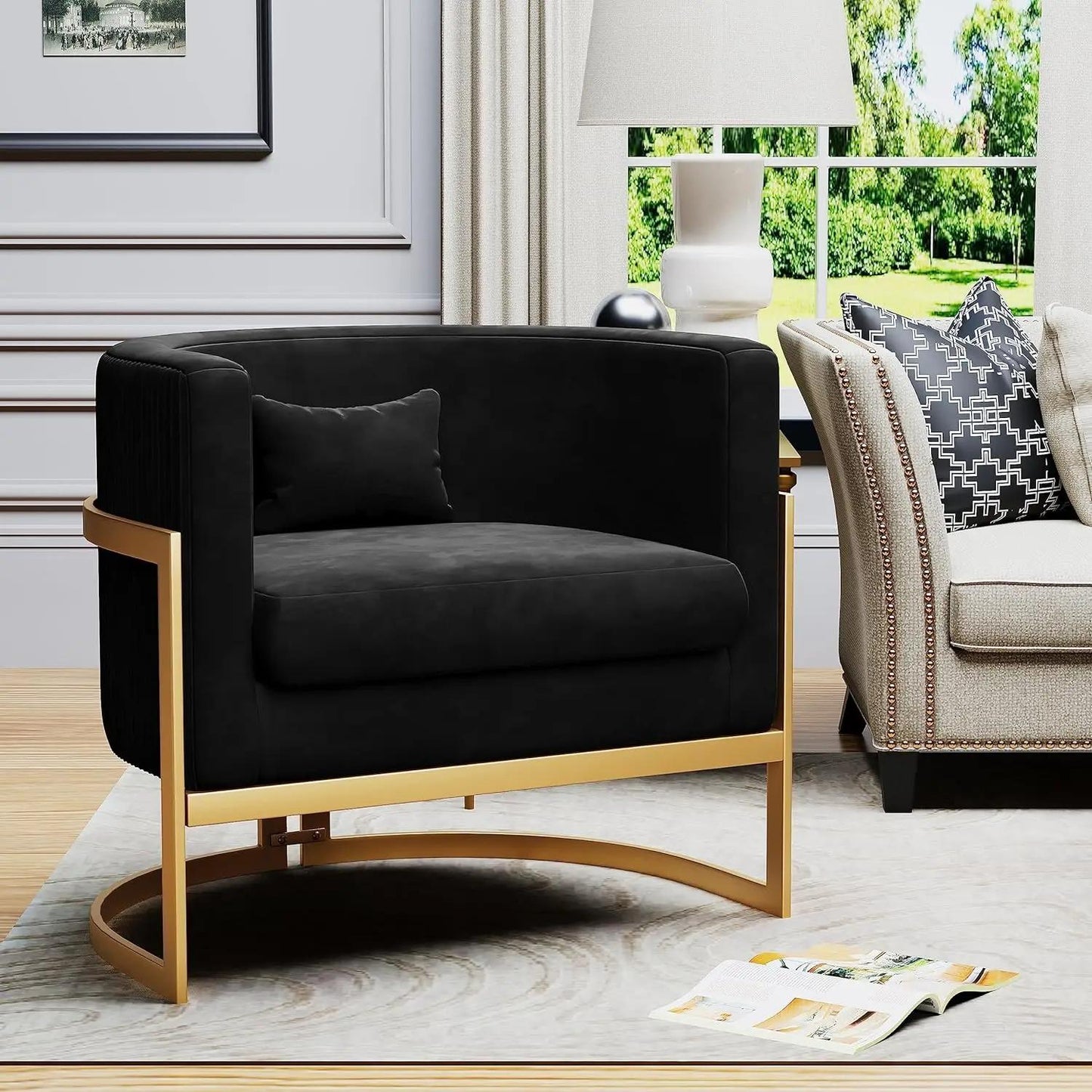 Drenie™ Gold Modern Barrel Accent Chair | Upholstered Sofa Chair for Living Room