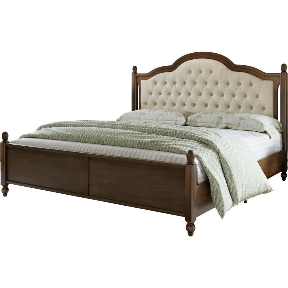 Drenie™ King Wood Platform Bed | Solid Wood Frame with Upholstered Headboard