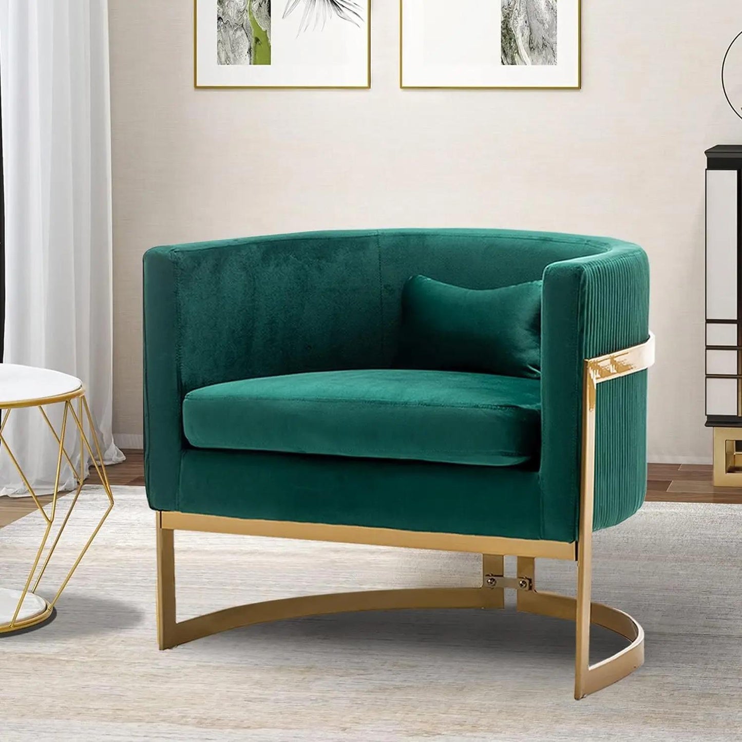 Drenie™ Gold Modern Barrel Accent Chair | Upholstered Sofa Chair for Living Room