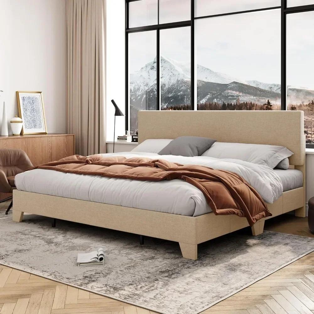 Drenie™ King Size Upholstered Bed Frame | Adjustable Headboard with Wood Slats