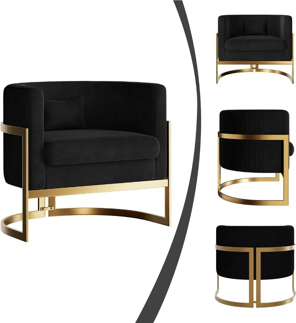 Drenie™ Gold Modern Barrel Accent Chair | Upholstered Sofa Chair for Living Room