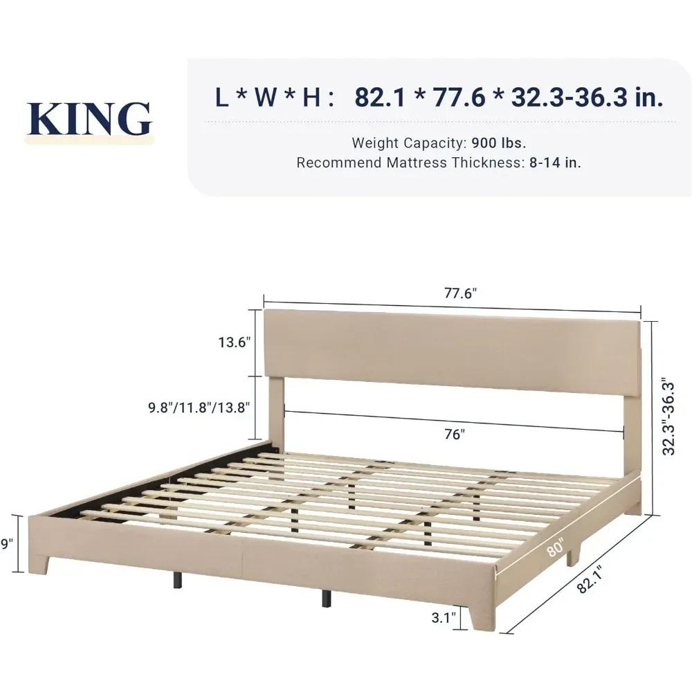 Drenie™ King Size Upholstered Bed Frame | Adjustable Headboard with Wood Slats